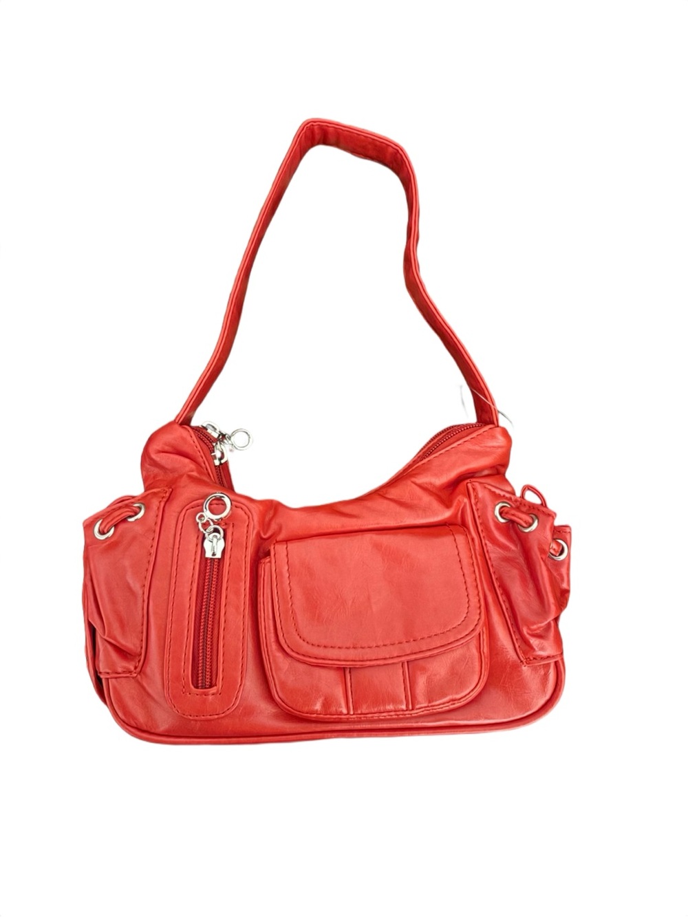 Red Women's Shoulder Bag with Multiple Front Pockets